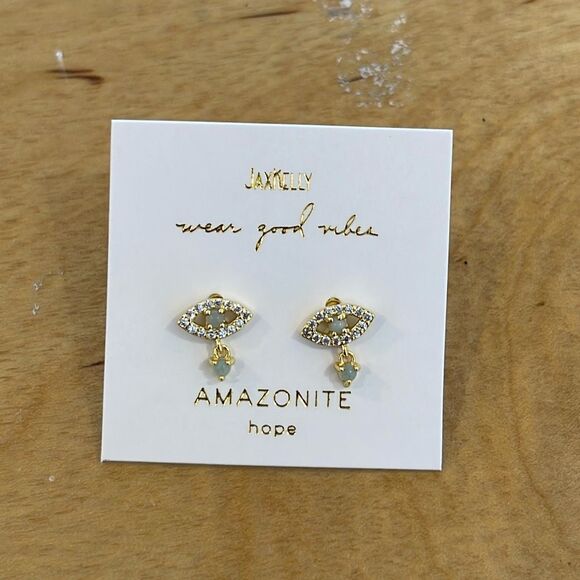 JAXKELLY Amazonite Evil Eye Drop Small New - Picture 3 of 6